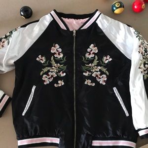 Oriental reversible embroidered bomber jacket